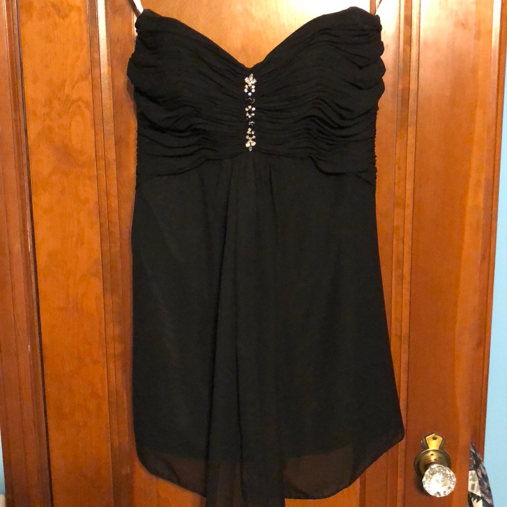 James Clifford black strapless dress